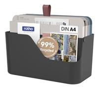 Rotho MyPaper Plus Boîte de rangement bureau A4 4 chemises FSC en PP noir | Organisateur de bureau, 4 chemises papier FSC, étiquettes inscriptibles, poignée intégrée, pose murale ou sur bureau