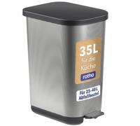 Rotho Orbe Poubelle Cuisine 35 L à Pédale avec Couvercle Soft-Close Argent | Sac poubelle 30 L compatible, support réglable pour sacs de 25 à 40 L, ouverture au pied, fermeture douce, plastique