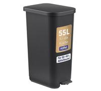 Rotho Orbe Poubelle de 55 l, avec couvercle et pédale, en plastique (PP) facile d'entretien, sans BPA, noir, 50 l (42,3 x 31,7 x 67,6 cm)