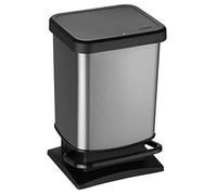 Rotho Paso Poubelle 20l avec pédale et couvercle, Plastique (PP) sans BPA, carbone métallique, 20l (29,3 x 26,6 x 45,7 cm)