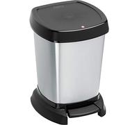 Rotho Paso Poubelle 6l pour la salle de bain avec pédale et couvercle, Plastique (PP) sans BPA, argentmétallisé, 6l (23.4 x 21.9 x 29.2 cm)
