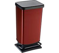 Rotho Paso Poubelle Cuisine 40 L à Pédale avec Couvercle Rouge Métallique | Bac plastique avec couvercle, pédale pour ouvrir sans les mains, 40 L, polypropylène PP, rouge métallique, usage quotidien