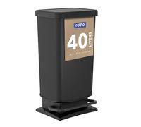 Rotho Paso Poubelle de cuisine avec pédale et couvercle Noir 40 l | Corbeille à papier, poubelle de bureau, poubelle avec couvercle, anti-odeur, pieds en caoutchouc, anneau de sac poubelle en