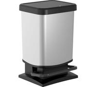 Rotho Poubelle Paso 20 l avec couvercle, plastique (PP) sans BPA, argent métallisé, 20 litres (29,3 x 26,6 x 45,7 cm)