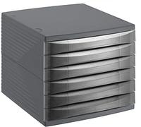Rotho Quadra Boîte à tiroirs / boîte de bureau à 6 tiroirs, Plastique (PS) sans BPA, noir, (36.5 x 28.0 x 25.0 cm)