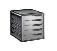 Rotho Spacemaker Boîte à Tiroirs / Boîte de Bureau à 5 Tiroirs, Plastique (Ps) sans BPA, Transparent / Noir, 33,5 X 28,5 X 32,0 cm