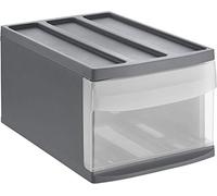Rotho Systemix Boîte à Tiroirs 1 Tiroir, Plastique (PP) sans BPA, Anthracite/Transparent, M (39,5 X 25,5 X 20,3 cm)
