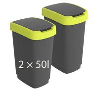 Rotho Twist Ensemble de 2 poubelles avec couvercle 50l | Poubelle de cuisine et centre de recyclage | avec couvercle basculant et couvercle à rabat | étroit et peu encombrant | facile à nettoyer |