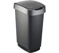 Rotho Twist Poubelle 50l avec Couvercle Basculant et Rabattable, Noir