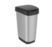 Rotho Twist poubelle cuisine 25 L avec couvercle à bascule argent métallisé | Poubelle tri selectif, couvercle basculant ou à charnière, format étroit, plastique PP facile à nettoyer, argent métallisé