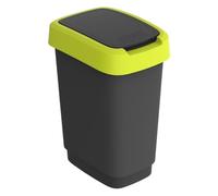Rotho Poubelle Twist Swing 10 L - Couvercle pivotant et rabattable, Sans BPA - Noir/Citron vert