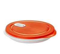 Rotho XL Clever Plaque à micro-ondes 1,2l avec couvercle et cloison, Plastique (PP) sans BPA, blanc/rouge, 1.2l (26.0 x 26.0 x 4.8 cm)