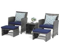 Rotin Ensemble de meubles de balcon avec fauteuil de jardin, tabouret & table d'appoint
