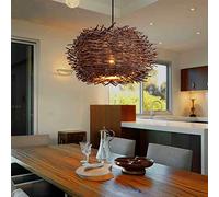Rotin Lampe Rétro Pendentif Lustres En Nid D'oiseau Creative Lampe Suspendue Tissés À La Main Suspensions Réglable Hauteur E27 Restaurant Salon Chambre Balcon Café Bar Lampes Suspendues,Marron,40cm