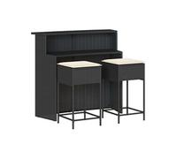 vidaXL Ensemble bar de jardin 3 pièces avec coussins noir Poly rotin