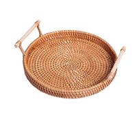 Rotin Plateau Rond Tissé avec Poignées pour Servir du Pain Friut Panier pour Le Stockage Naturel Café Petit Déjeuner 1pc