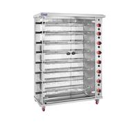 Royal Catering Rôtissoire poulet - à gaz - 8 broches - avec éclairage et roues - Rôtissoire professionnelle, Tournebroche barbecue, Sécurité thermocouple, inox, Compatible avec LPG ou gaz naturel