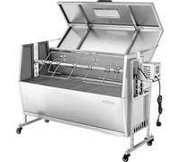 Rôtissoire, rôtissoire extérieure pour porc et agneau 38W BBQ, rôtissoire au charbon de bois d'une capacité de 60 kg, roulettes et 4 niveaux de hauteur, kit de rôtissoire électrique en acier inoxydabl