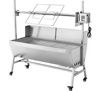 Rôtissoire, rôtissoire extérieure pour porc et agneau 38W BBQ, rôtissoire au charbon de bois d'une capacité de 60 kg, roulettes et 4 niveaux de hauteur, kit de rôtissoire électrique en acier inoxydabl