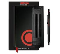 rOtring 600 Coffret cadeau porte-mine avec étui à stylo en simili cuir et carnet | Portemine entièrement métallique de 0.5mm | Noir | Prise crantée antidérapante et corps hexagonal