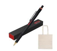 rOtring 800 stylos à bille, épaisseur de trait moyenne (moyenne), crayon rotatif en métal de qualité supérieure avec mécanisme Twist and Click et tige hexagonale, noir mat + pochette en coton