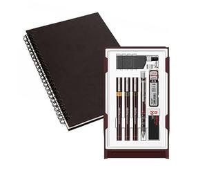 rOtring Isograph S0699370 Lot de 3 stylos techniques et porte-mines 0,20 mm, 0,30 mm, 0,50 mm et porte-mine 0,5 mm Accessoires avec carnet