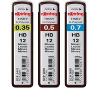 rOtring Lot de 3 paquets de 12 mines Hi-Polymer | 0,35 mm, 0,50 mm 0,70 mm | Dureté : HB