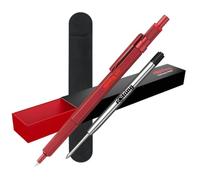 rOtring Stylo à bille 600 | Pointe moyenne | Encre noire | Corps rouge | Rechargeable + étui en velours + recharge d'encre noire supplémentaire