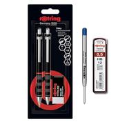 rOtring Tikky Ensemble porte-mine et stylo à bille | mine HB, crayon 0,5 mm | Eraser 30 BL3 | Stylo à pointe moyenne | Corps noir | Ensemble avec recharges supplémentaires