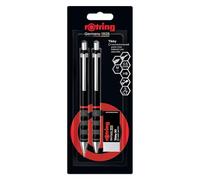 Rotring Tikky ensemble porte-minestylo bille et gomme | HB 0,5 mm | Encre bleue | Pointe moyenne (1,0 mm) | Corps noir | 12 mines incluses