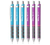 rOtring Tikky Lot de 6 porte-mines HB 0,7 mm Corps bleu clair et violet Poignée en caoutchouc Gomme sous capuchon rechargeable