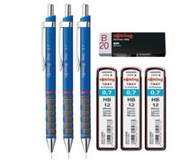 rOtring Tikky Lot de porte-mines HB 0,70 mm Corps bleu Recharges et gomme