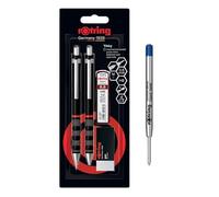 rOtring Tikky Lot de porte-mines, stylo à bille, gomme et mine, mine HB, crayon 0,5 mm, pointe moyenne, corps noir, lot avec encre supplémentaire
