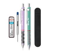 rOtring Tikky Lot de stylos à bille pastel et porte-mine à encre bleue (M), HB 0,7 mm, orchidée et bleu océan, trousse en velours + recharges