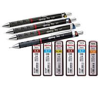 rOtring Tikky - Porte-mine - Noir - Lot de 4 mines HB 0.7/0.5/0.35/1.0) + 12 mines 0,35 et 1,0-24 mines 0,5-24 mines 0,7