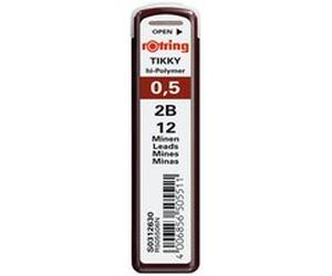 rOtring Tikky Recharge mines pour porte-mines, 0,5mm - 2B, étui de 12 mines G
