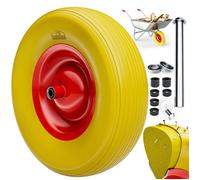 GARDEBRUK® Roue de brouette increvable caoutchouc plein PU 4.80/4.00-8 Ø390mm jante acier 200kg axe roue de secours remplacement brouette pneu