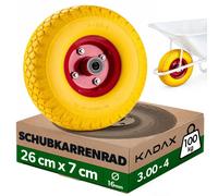Roue de brouette KADAX en polyuréthane 260 x 70 mm avec jante robuste en acier, roue de rechange en polyuréthane 3.00-4 pour brouettes, roue de brouette anti-crevaison avec alésage de 16 mm