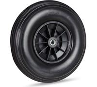 Roue de brouette Relaxdays 4.00-6, roue en caoutchouc plein avec jante en plastique, 3 adaptateurs, roue de secours anti-crevaison, 100 kg, noir