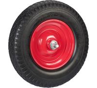 Roue de brouette Relaxdays 4.00-8, caoutchouc plein avec axe, roue de rechange pour brouette, anti-crevaison, charge maximale 100 kg, noir/rouge