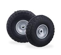 Roue de diable, lot de 4, en caoutchouc, increvables, 260 x 85, essieu de 16 mm, 4.1/3.5-4, jusqu'à 150 kg, gris-noir