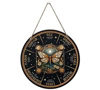 Roue ronde de l'année de 12 pouces à suspendre au mur, panneau décoratif sorcière païen Sabbats exquis, panneau décoratif calendrier Wicca en bois naturel pour la maison