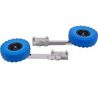 Roues de mise à l'eau pour bateau pneumatique - Jeu de roues - Pneus 25 cm - Charge maximale 150 kg - Acier inoxydable + plastique - Barre 40 cm - Support 15×8,5 cm - Bleu