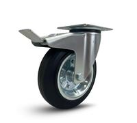 ROUES PIVOTANTES 160/200 mm AVEC FREIN ROUES PIVOTANTES SILENCIEUSES EN CAOUTCHOUC POUR CHARIOTS À CHARGE LOURDE, MEUBLES, APPAREILS ÉQUIPEMENTS, ÉTABLI (200 mm, 1)