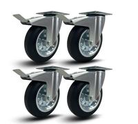ROUES PIVOTANTES 160/200 mm AVEC FREIN ROUES PIVOTANTES SILENCIEUSES EN CAOUTCHOUC POUR CHARIOTS À CHARGE LOURDE, MEUBLES, APPAREILS ÉQUIPEMENTS, ÉTABLI (160 mm, 4)