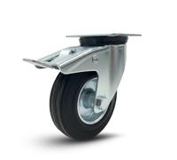Roues pivotantes avec frein 125/100/80 mm roulettes silencieuses en caoutchouc, pour chariot à chargement lourd, appareils électroménagers, bancs de travail (125 mm, 1)