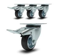 Roues pivotantes avec frein 125/100/80 mm roulettes silencieuses en caoutchouc, pour chariot à chargement lourd, appareils électroménagers, bancs de travail (80 mm, 4)