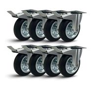Roues pivotantes avec frein 160/200 mm roulettes silencieuses en caoutchouc, pour chariot à chargement lourd, appareils électroménagers, bancs de travail (160 mm, 8)