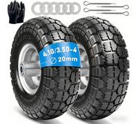 Roues pour diable : lot de 2 pneus en caoutchouc plein 4.10 3.50-4, roues de rechange pour chariot de transport 260 x 85 mm, (essieu de roue de 20 mm)