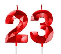 Rouge bougies d'anniversaire en forme de chiffre 23, 3D bougies rouge décoration de gâteau,décoration de gâteau pour fête d'anniversaire, mariage,bougie d'anniversaire pour gâteau